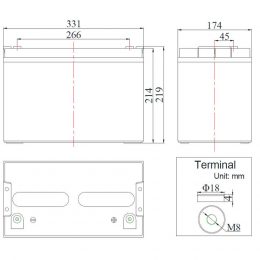12V 100Ah FCG12-100LT MCA Dimensions