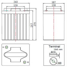 FCD 6V 225Ah AT terminals