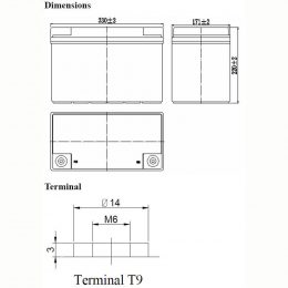 12V 100Ah LFPG12100 Dimensions