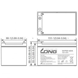 12V 12Ah WP12-12A Dimensions