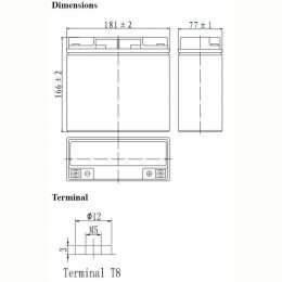 12V 18Ah FPG12180 Dimensions