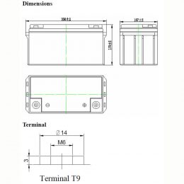 12V 65Ah LFPG1265 Dimensions