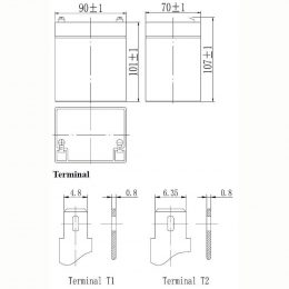 12V 6Ah FP1260 terminals