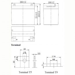 12V 70Ah LFP1270 terminals