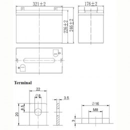 6V 200Ah LFP6200 terminals