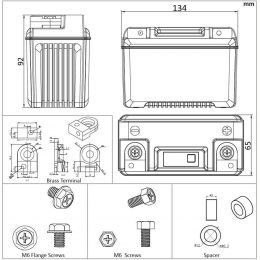 12V 4Ah baterie moto Lithium PLFP-14BL Terminals