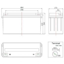 12V 150Ah FC12-150AT dimensions