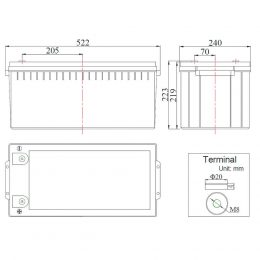 12V 220Ah FCDG12-220AT dimensions