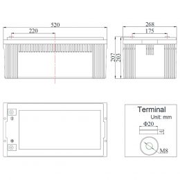 12V 240Ah FCD12-240AT MCA Dimensions