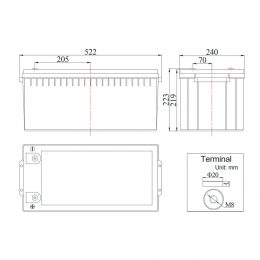 FCC12-200AT 12V 200Ah terminals