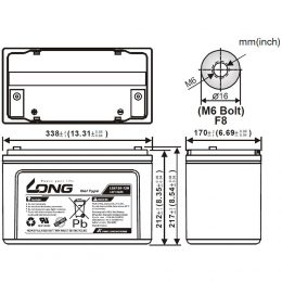 12V 100Ah LGK100-12N LONG Dimensions