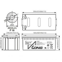 12V 200Ah CWP200-12N LONG Dimensions