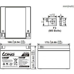 12V 24Ah GEL LG24-12 LONG Dimensions