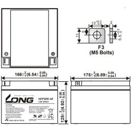 12V 26Ah WP26-12 LONG Dimensions