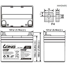 12V 32Ah GEL LG32-12 LONG Dimensions
