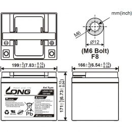 12V 40Ah GEL LG40-12N LONG Dimensions