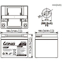 12V 50Ah GEL LG50-12N LONG Dimensions