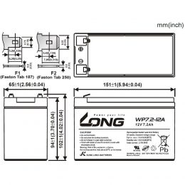 12V 7.2Ah WP7_2-12A Dimensions