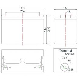 12V 100Ah FCG12-100AT MCA Dimensions
