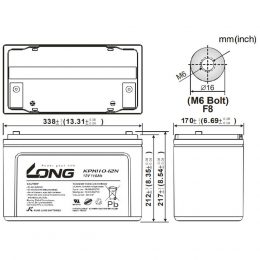 12V 110Ah KPH110-12N LONG Dimensions