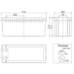 12V 160Ah FCG12-160AT MCA Dimensions