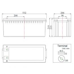 12V 180ah FCDG12-180AT MCA Dimensions