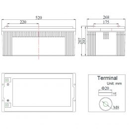 12V 240Ah FCDG12-240AT MCA Dimensions