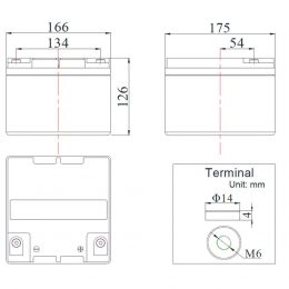 12V 26Ah FCG12-26A Dimensions