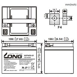 12V 45Ah WP45-12 LONG Dimensions