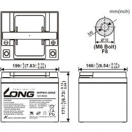 12V 50Ah WP50-12NE LONG Dimensions