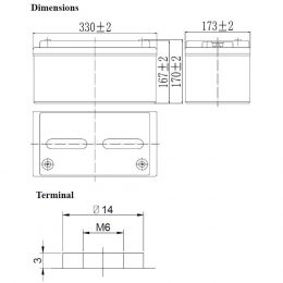 12V 65Ah LFP1265B Dimensions