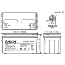 12V 65Ah WPL65-12AN LONG Dimensions