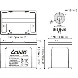 12V 75Ah KPH75-12N LONG Dimensions