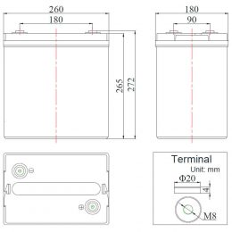 6V 230Ah FCC6-230AT MCA Dimensions