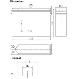 12V 100Ah LFP12100CFT dimensions