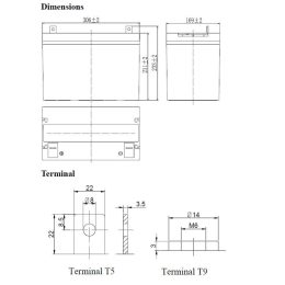 Battery 12V 100Ah LFP12100V dimensions
